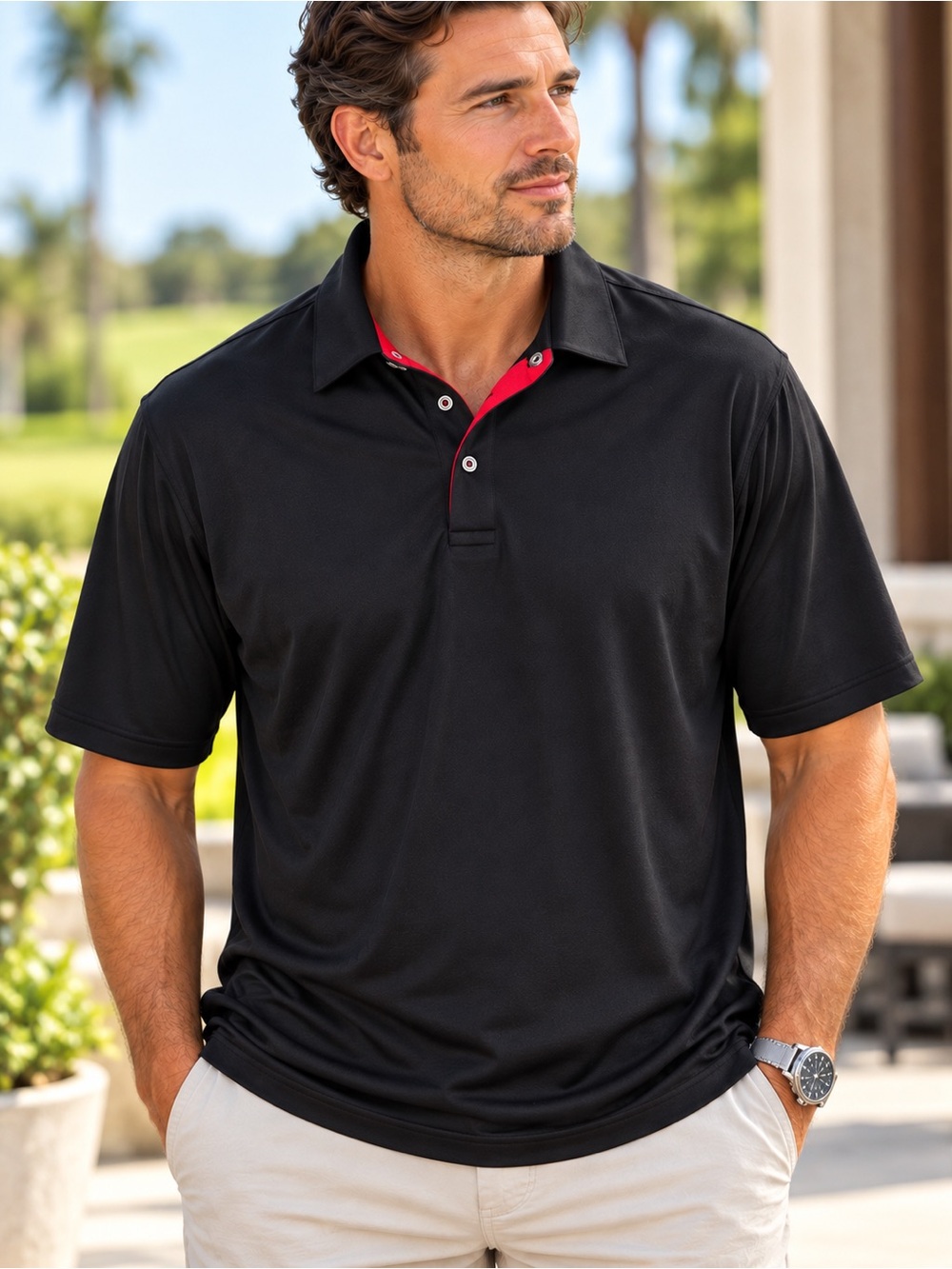 RLX Ralph Lauren Men's XL Black Red Performance Golf Polo Shirt #786